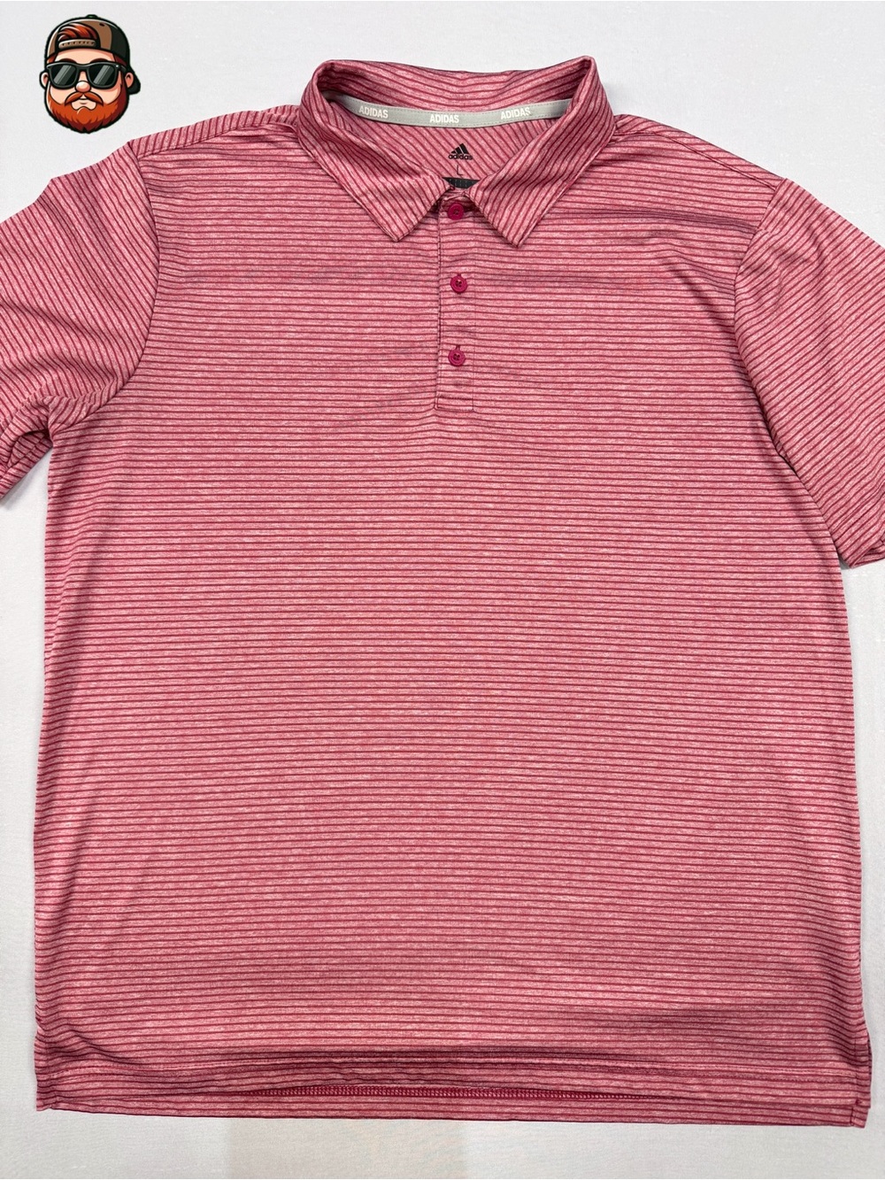 Men’s Adidas Golf Large Red/Pink Striped Performance Short Sleeve Polo